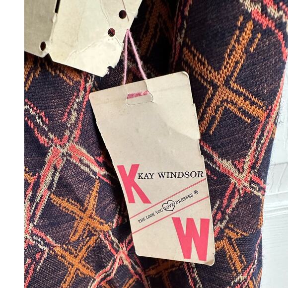 NWT Vintage 60s Kay Windsor Diamond Pattern Long Sleeve Collared Dress Large - Picture 6 of 10